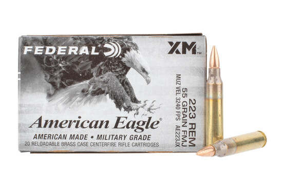 Federal American Eagle XM223 55-gr full metal jacket ammunition, 20-rounds per box.